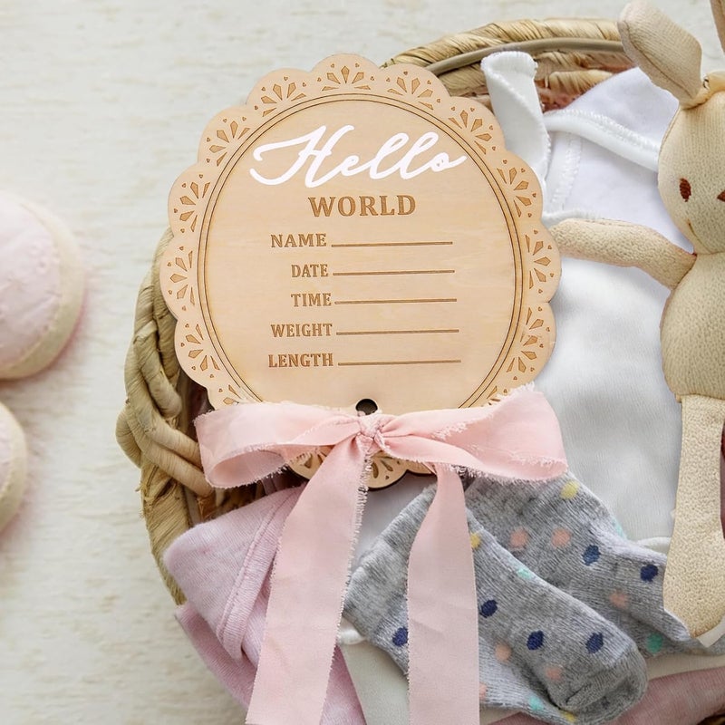 Whaline Baby Birth Announcement Sign Wooden Newborn Welcome Board Milestone Card for Birthday Baby Shower Photo Prop Keepsake - Image 5